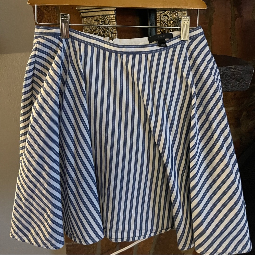 J. Crew blue and white diagonal striped skirt.